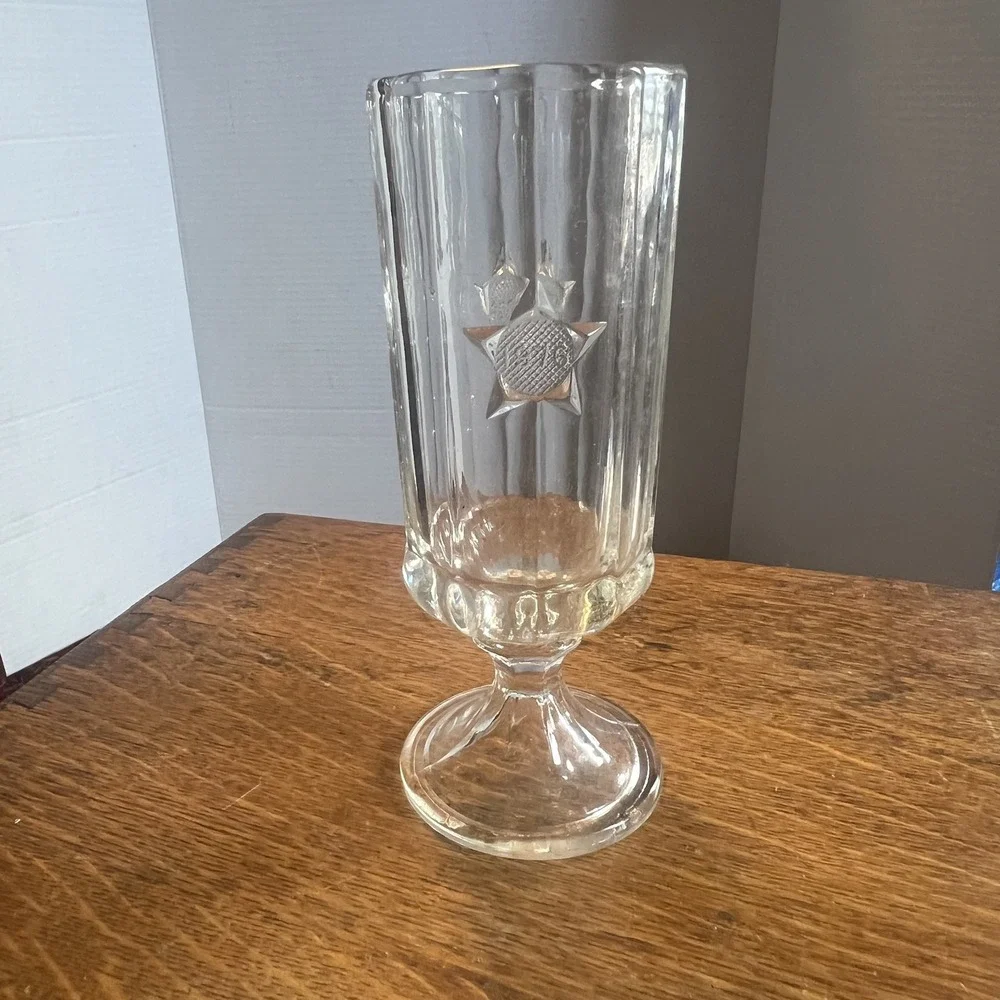 Centennial Star Glass 1776 ~ 1876 Antique Rare USA Clear Footed 7” Ale Pilsner